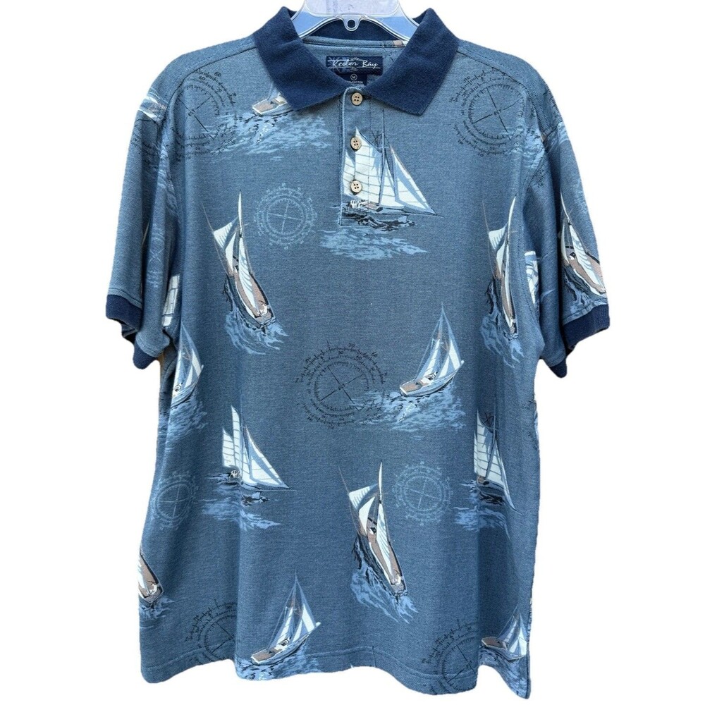 Keeler Bay Men Size M Nautical print sailboats and compassy details, Vintage.